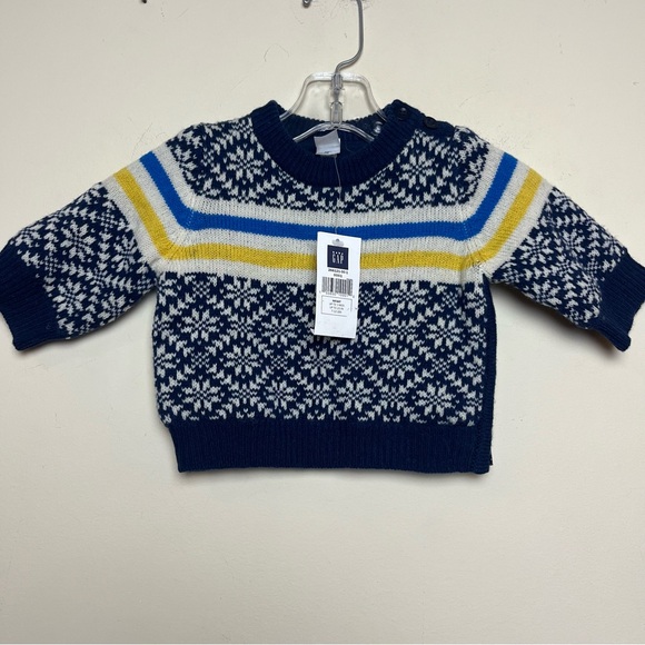 VINTAGE NWT ‘04 Baby Gap 3 months Lined Lambs wool sweater blue fair isle - Picture 1 of 12
